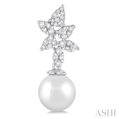 8 MM Cultured Pearl and 3/8 Ctw Round Cut Diamond Lovebright Fashion Earrings in 14K White Gold