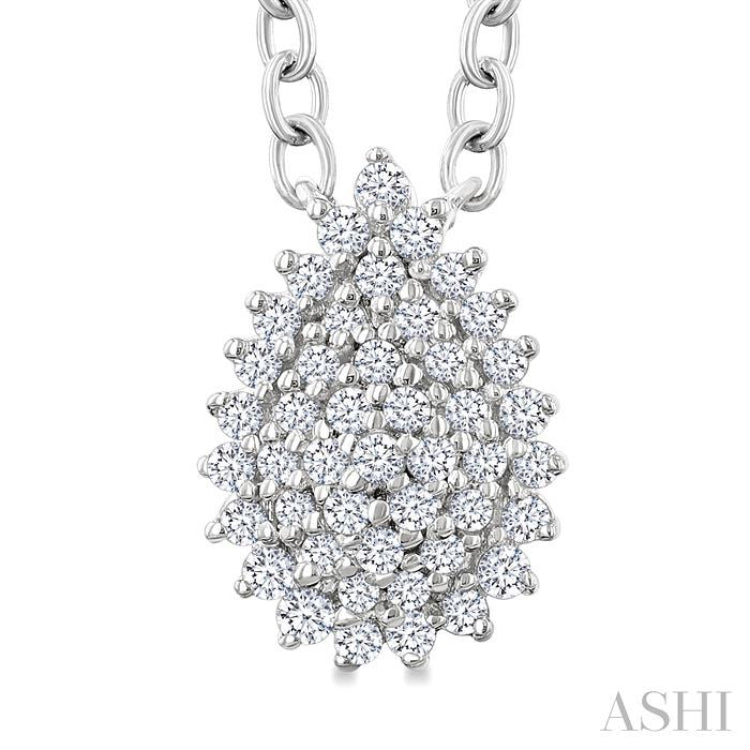 1/6 Ctw Petite Pear Shape Round Cut Diamond Cluster Fashion Pendant With Chain in 10K White Gold