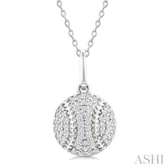 1/5 Ctw Petite Baseball Round Cut Diamond Fashion Pendant With Chain in 10K White Gold