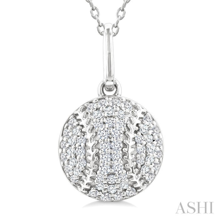 1/5 Ctw Petite Baseball Round Cut Diamond Fashion Pendant With Chain in 10K White Gold