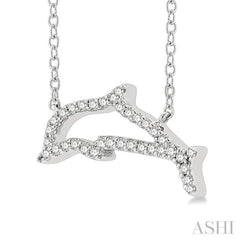1/10 Ctw Sea Life Petite Dolphin Round Cut Diamond Fashion Pendant With Chain in 10K White Gold