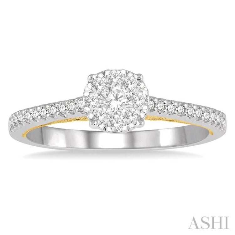 3/8 Ctw Circular Mount Lovebright Round Cut Diamond Ring in 14K White and Yellow Gold