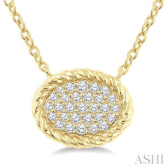 1/5 Ctw Pave Set Oval Shape Round Cut Diamond Fashion Pendant With Chain in 10K Yellow Gold