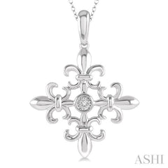 1/50 Ctw Fleur De Lis Round Cut Diamond Pendant With Chain in Sterling Silver
