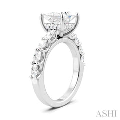 7/8 Ctw Princess Shape Oval and Round Cut Diamond Semi-Mount Engagement Ring in 14K White Gold