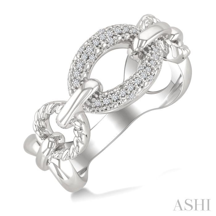 1/10 Ctw Single Cut Diamond Bold Oval Shape Rope Link Ring in Sterling Silver