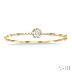 1 Ctw Round Shape Lovebright Round Cut Diamond Stackable Bangle in 14K Yellow and White Gold