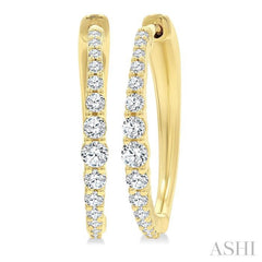 1/2 Ctw Round Cut Diamond Graduated Riviera Hoop Earrings in 14K Yellow Gold