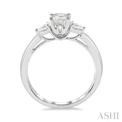 1/2 Ctw Oval and Pear Cut Diamond Ladies Engagement Ring with 1/3 Ct Oval Cut Center Stone in 14K White Gold