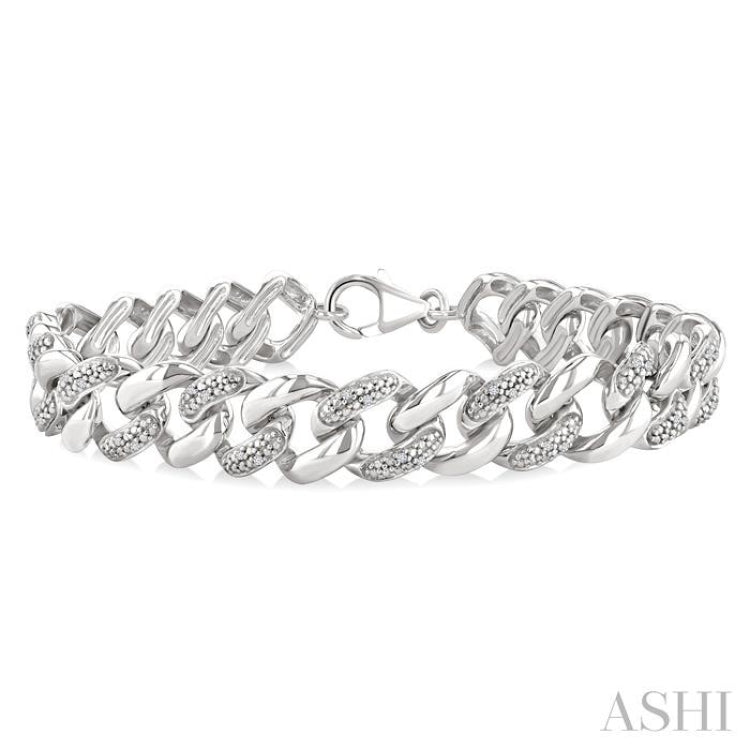 1/6 Ctw Single Cut Diamond Curb & Cuban Bracelet in Sterling Silver