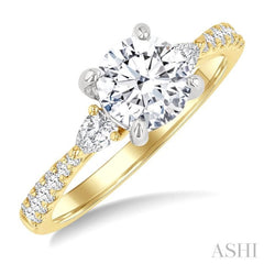 3/8 Ctw Pear and Round Cut Diamond Semi-Mount Engagement Ring in 14K Yellow and White Gold