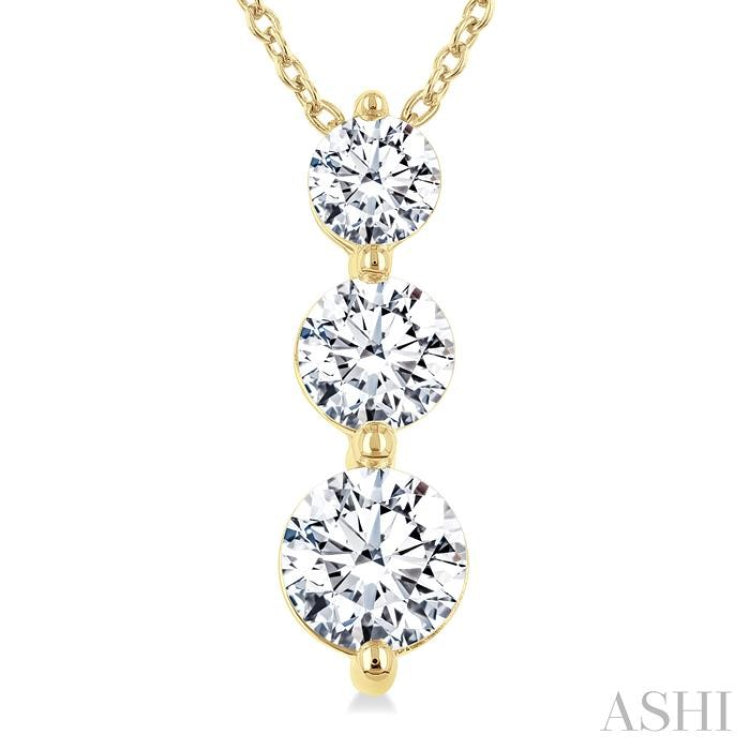 1 Ctw Round Cut Diamond Three-Stone Snowman Pendant With Chain in 14K Yellow Gold