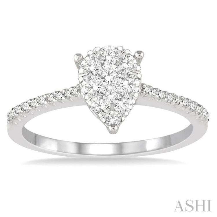 1/2 Ctw Pear Shape Diamond Lovebright Ring in 14K White Gold