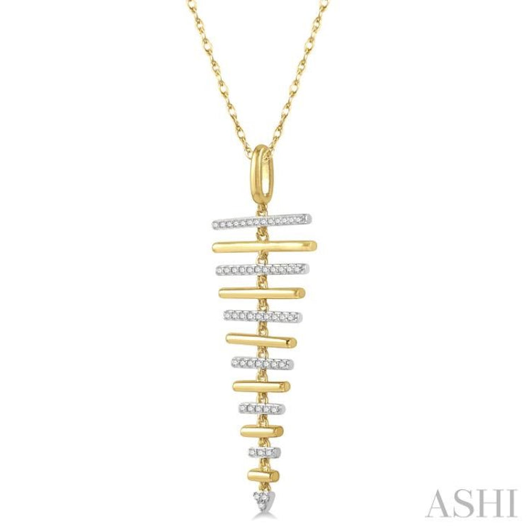 1/6 Ctw Two Tone Parallel Bar Round Cut Diamond Fashion Pendant With Chain in 10K Yellow and White Gold