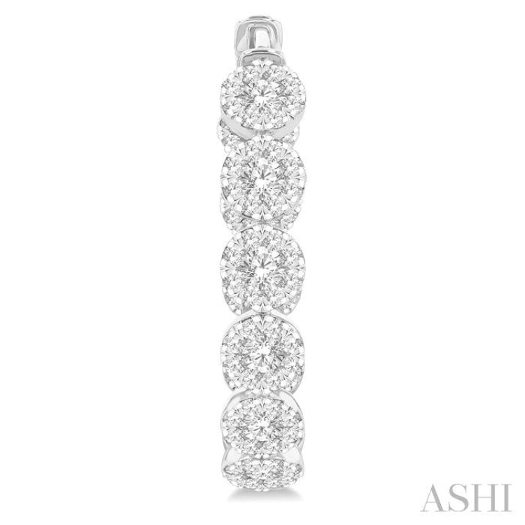 4 1/5 Ctw Circular Link Lovebright In-Out Round Cut Diamond Hoop Earrings in 14K White Gold
