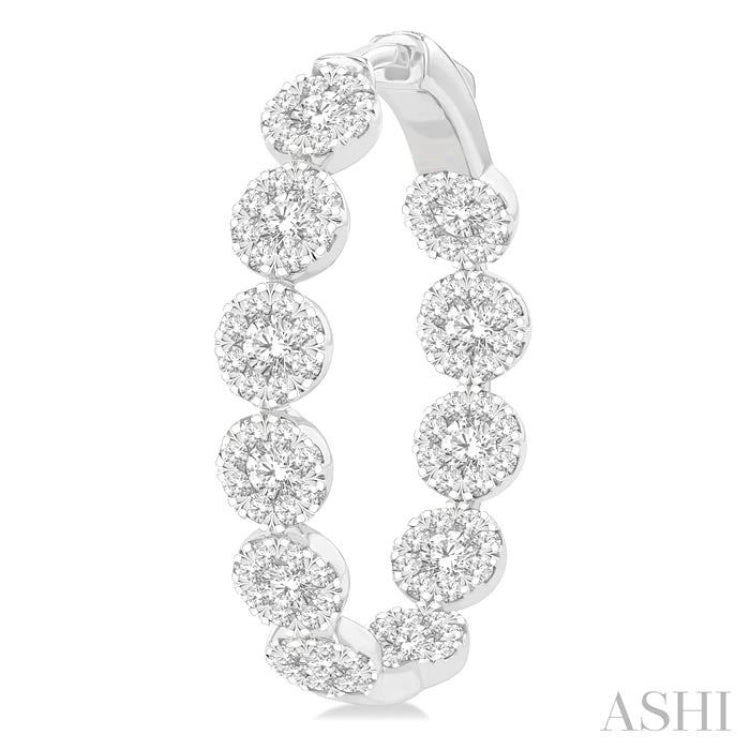 4 1/5 Ctw Circular Link Lovebright In-Out Round Cut Diamond Hoop Earrings in 14K White Gold