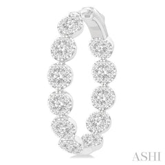 4 1/5 Ctw Circular Link Lovebright In-Out Round Cut Diamond Hoop Earrings in 14K White Gold