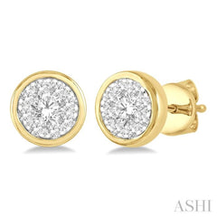 1/3 Ctw Medallion Lovebright Round Cut Diamond Bezel Stud Earring in 14K Yellow and White Gold
