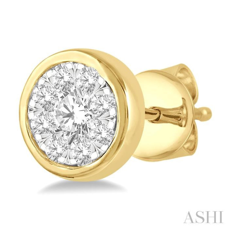 1/3 Ctw Medallion Lovebright Round Cut Diamond Bezel Stud Earring in 14K Yellow and White Gold