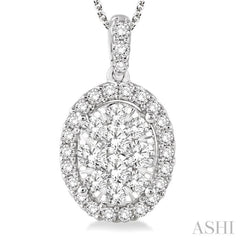 1 1/2 Ctw Oval Shape Diamond Lovebright Pendant in 14K White Gold with Chain