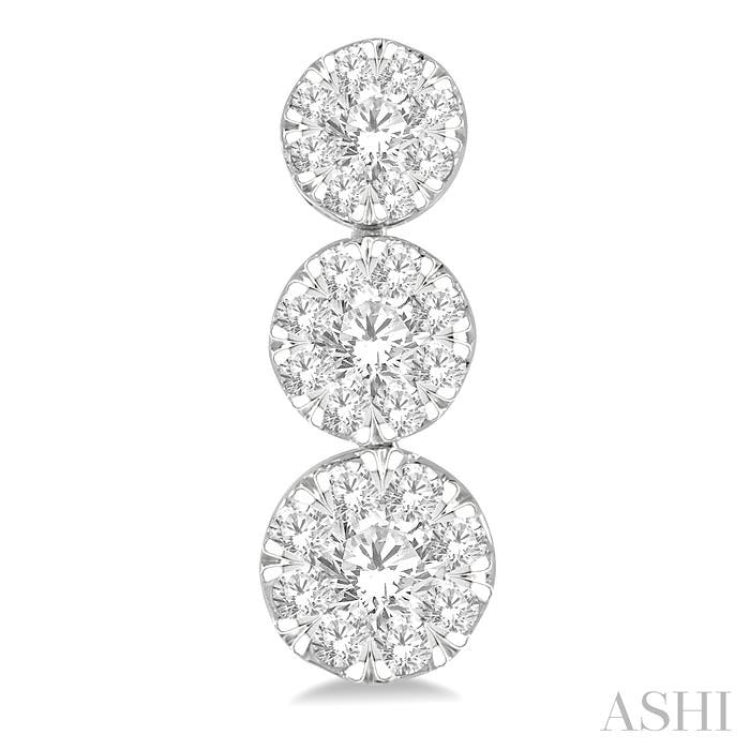 1 Ctw Hanging Triple Mount Lovebright Round Cut Diamond Earring in 14K White Gold