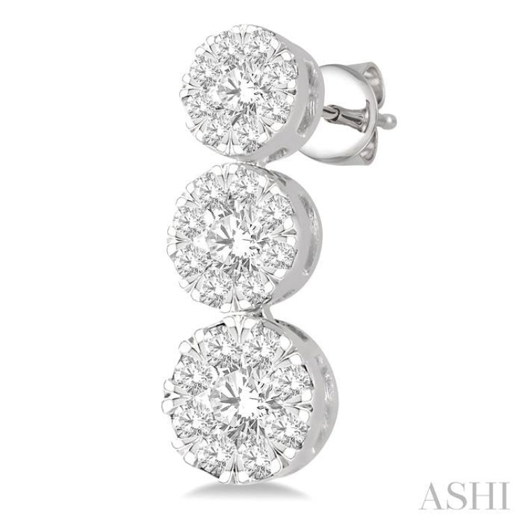 1 Ctw Hanging Triple Mount Lovebright Round Cut Diamond Earrings in 14K White Gold