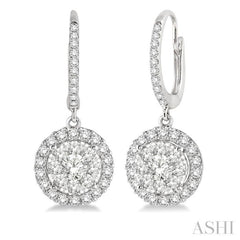 1 Ctw Round Cut Diamond Lovebright Earrings in 14K White Gold