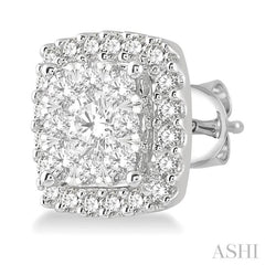 3/4 Ctw Cushion Shape Lovebright Round Cut Diamond Stud Earrings in 14K White Gold