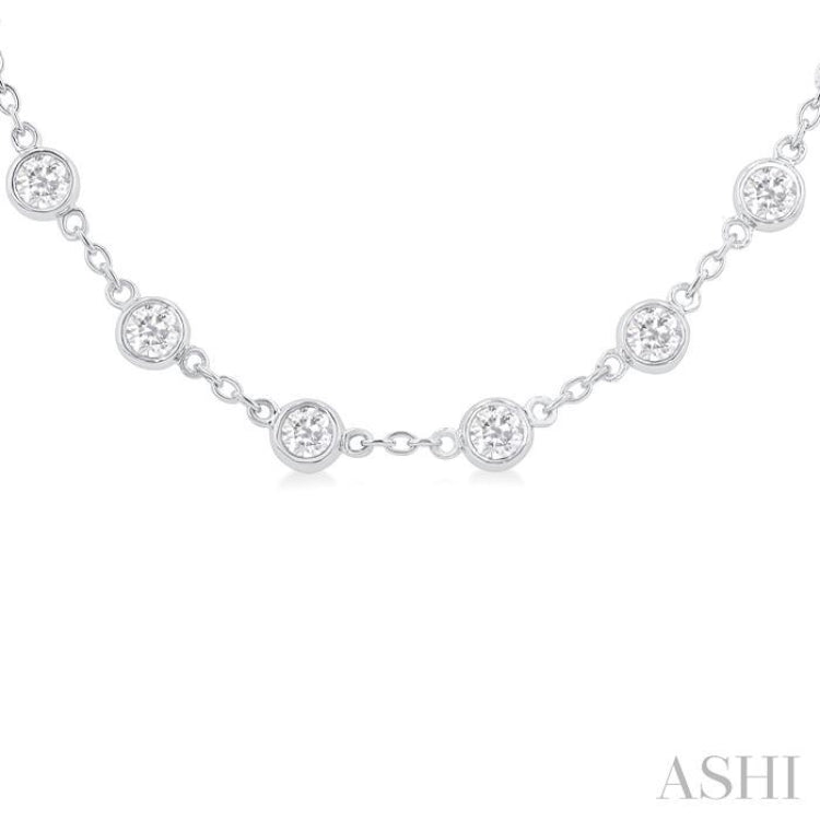 4 Ctw Bezel Set Round Cut Diamond Station Necklace in 14K White Gold
