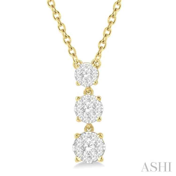 1/3 Ctw Round Cut Lovebright Diamond Layered Pendant With Chain in 14K Yellow Gold