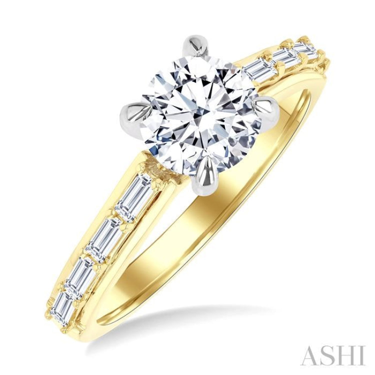 1/4 Ctw Baguette and Round Cut Diamond Semi-Mount Engagement Ring in 14K Yellow and White Gold