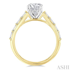 1/4 Ctw Baguette and Round Cut Diamond Semi-Mount Engagement Ring in 14K Yellow and White Gold
