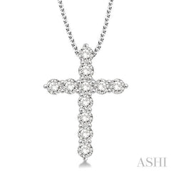 1 1/2 Ctw Round Cut Diamond Cross Pendant in 14K White Gold with Chain