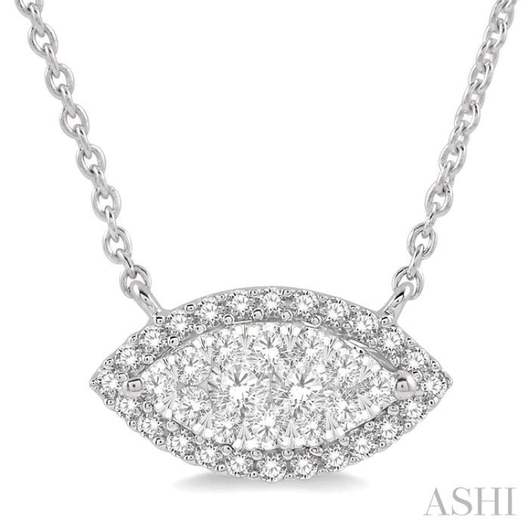 1/3 Ctw Marquise Shape Round Cut Diamond Lovebright Pendant With Chain in 14K White Gold