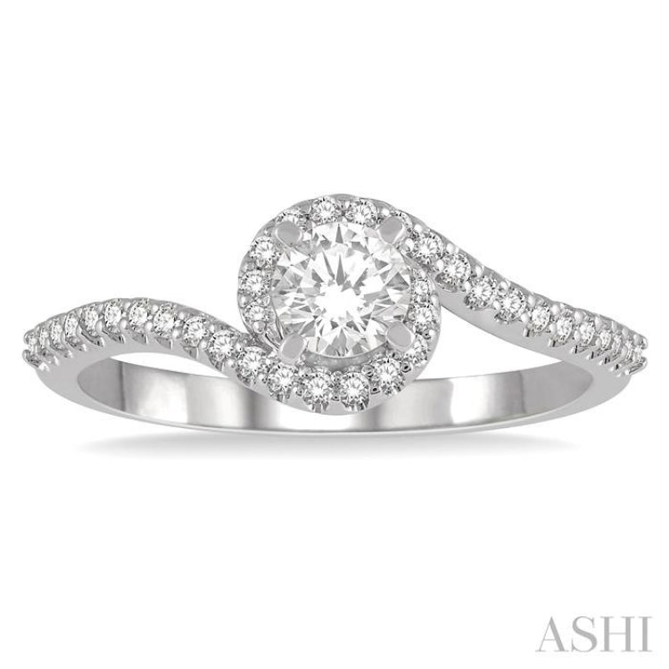 1/5 Ctw Embraced Semi-Mount Round Cut Diamond Engagement Ring in 14K White Gold