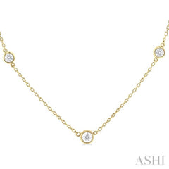 1/2 Ctw Bezel Set Round Cut Diamond Station Necklace in 14K Yellow Gold