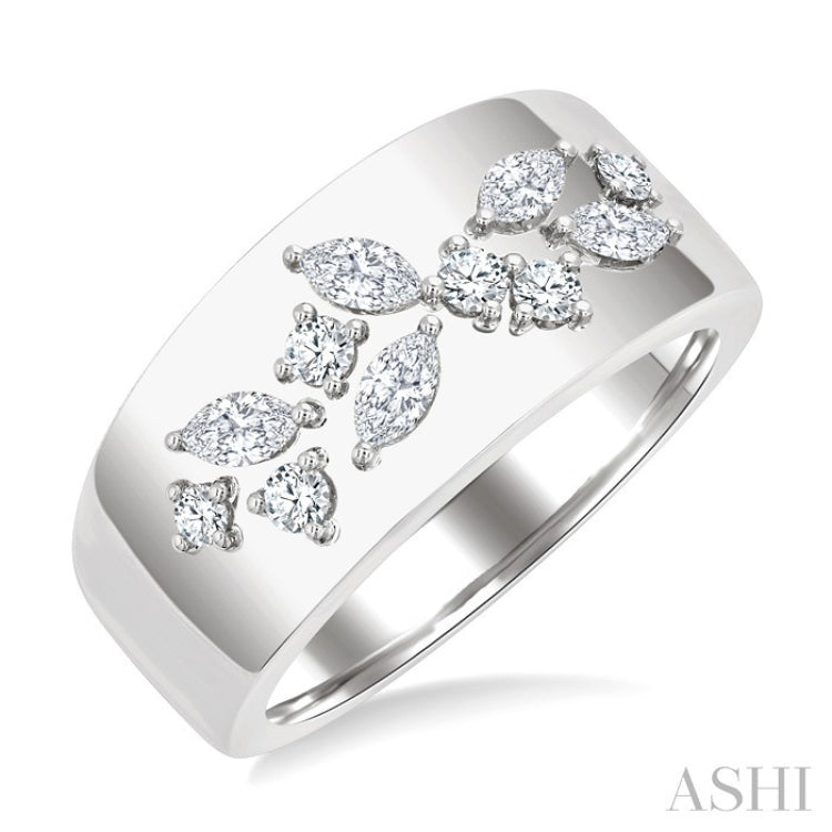 1/2 Ctw Marquise and Round Cut Diamond Fashion Wide Band in 14K White Gold