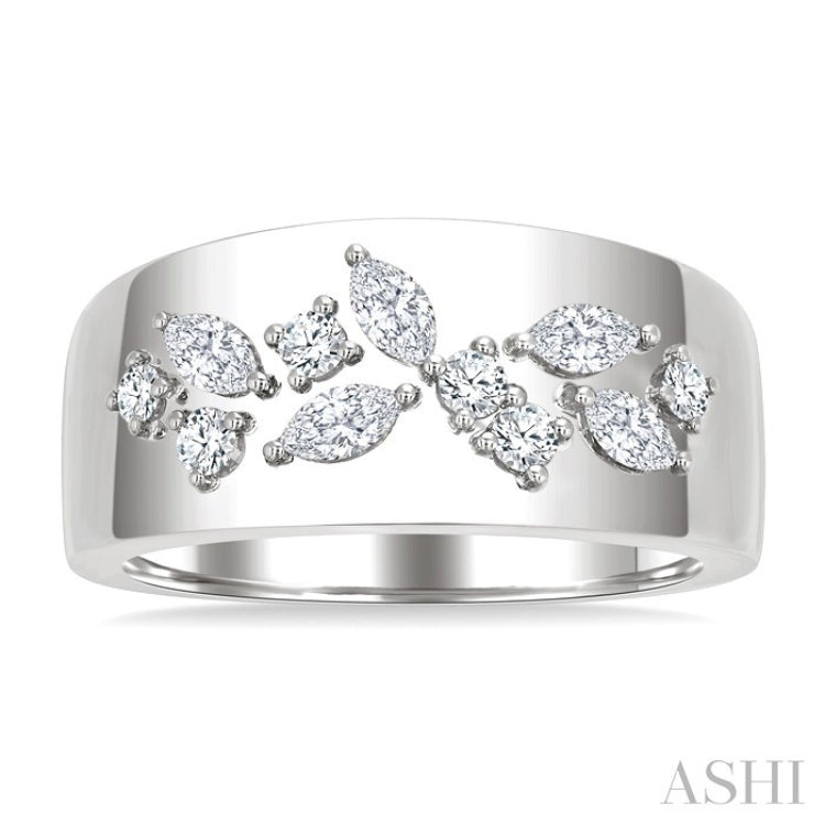 1/2 Ctw Marquise and Round Cut Diamond Fashion Wide Band in 14K White Gold