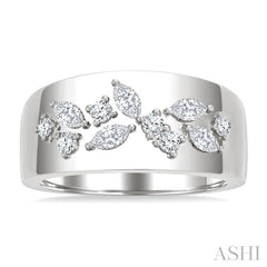 1/2 Ctw Marquise and Round Cut Diamond Fashion Wide Band in 14K White Gold