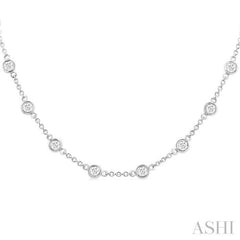 2 Ctw Bezel Set Round Cut Diamond Station Necklace in 14K White Gold