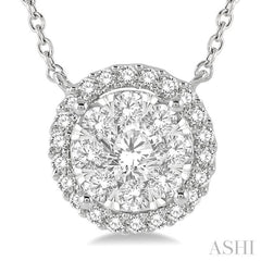3/4 Ctw Circular Round Cut Diamond Lovebright Pendant With Chain in 14K White Gold