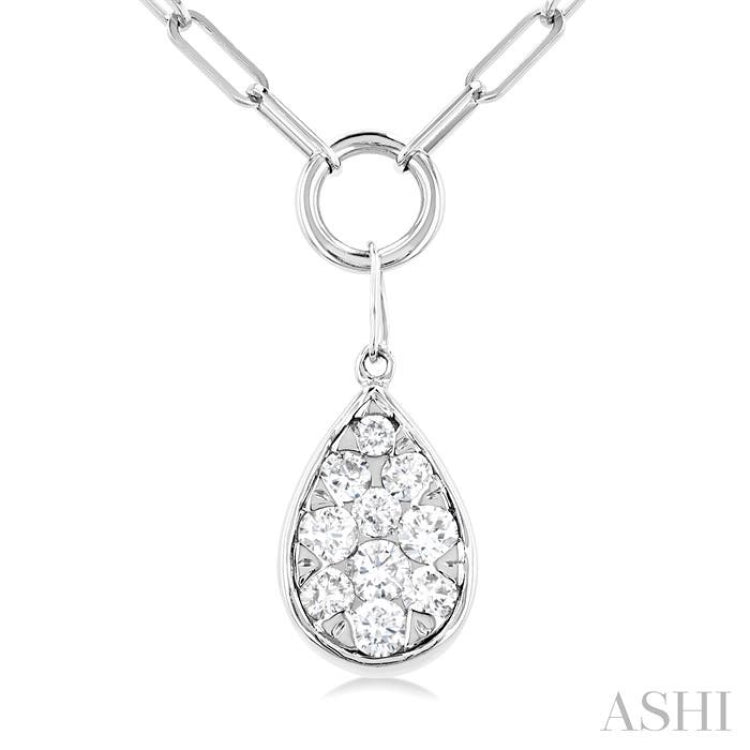 1/4 Ctw Lovebright Pear Shape Round Cut Diamond Paperclip Necklace in 14K White Gold