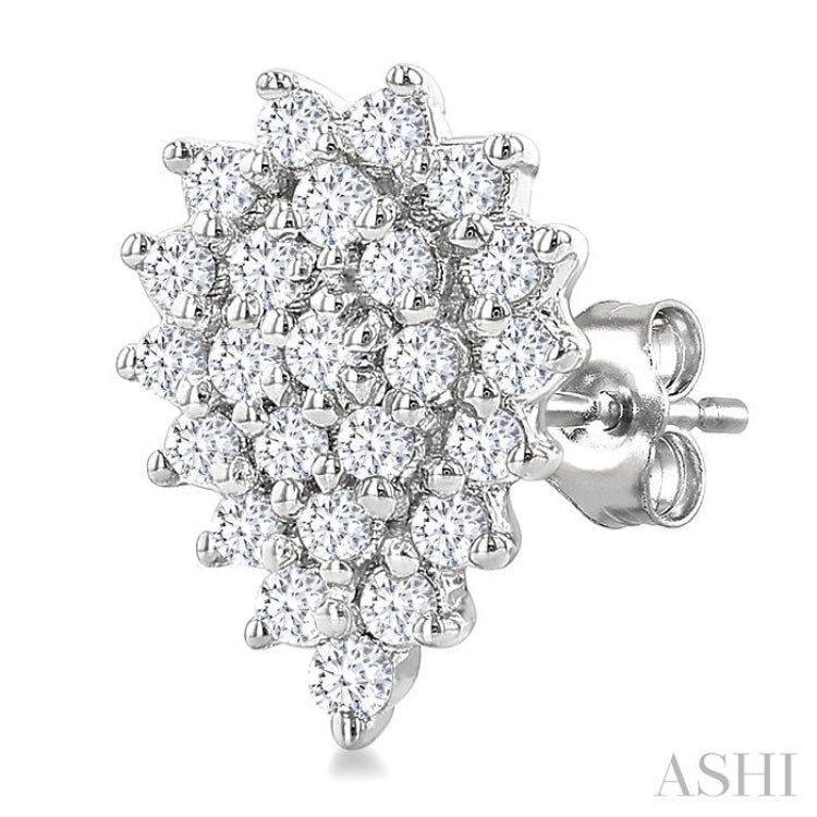 1/5 Ctw Petite Pear Shape Round Cut Diamond Cluster Fashion Stud Earring in 10K White Gold