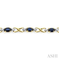 5x3 MM Oval Cut Sapphire and 1/10 Ctw Single Cut Diamond Bracelet in 10K Yellow Gold