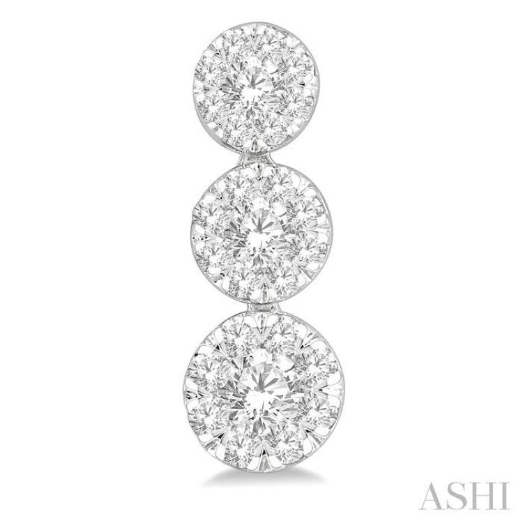 1/2 Ctw Hanging Triple Mount Lovebright Round Cut Diamond Earring in 14K White Gold