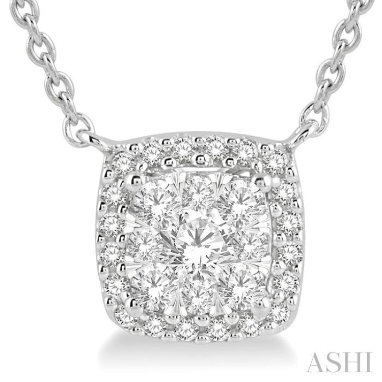 3/4 Ctw Cushion Shape Lovebright Diamond Pendant With Chain in 14K White Gold