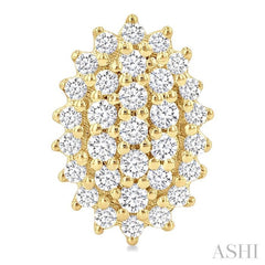 1/5 Ctw Petite Oval Shape Round Cut Diamond Cluster Fashion Stud Earring in 10K Yellow Gold