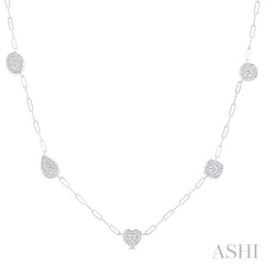 3/4 Ctw Lovebright Mixed Shape Mount Round Cut Diamond Station Necklace in 14K White Gold