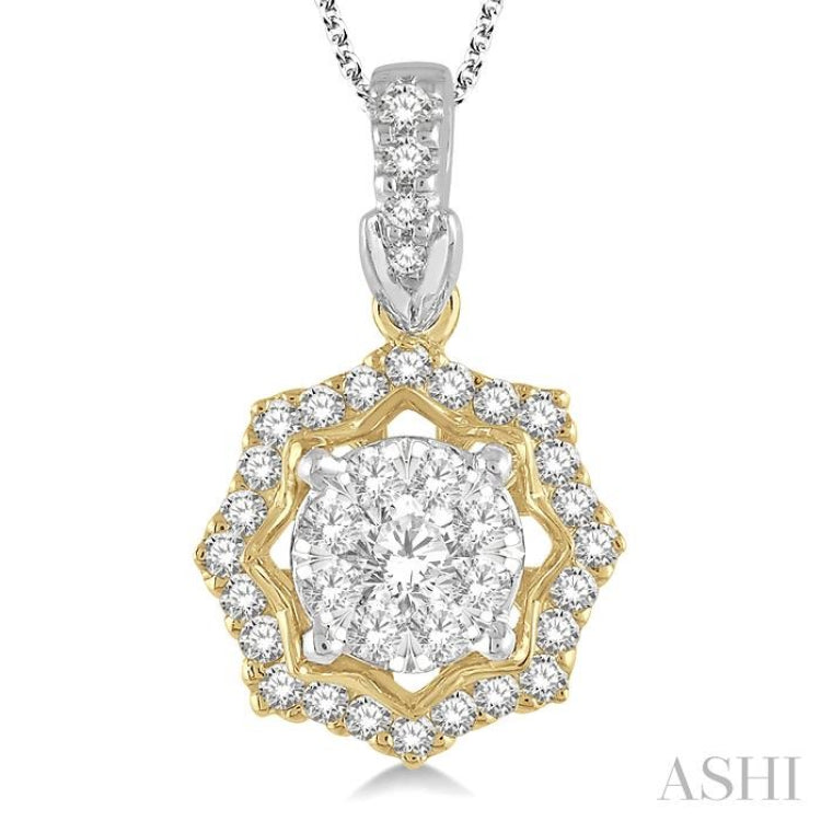 1/3 Ctw Star Lattice Lovebright Round Cut Diamond Pendant With Chain in 14K White and Yellow Gold