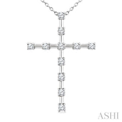 1/4 Ctw Round Cut Diamond Cross Pendant With Chain in 10K White Gold
